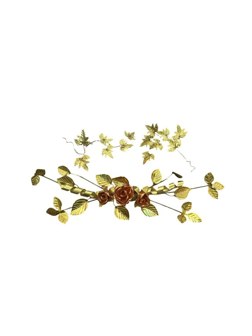 Homco Brass Copper Rose Floral Swag 3D Sculpture w/ 2 Additional Leaf Clusters